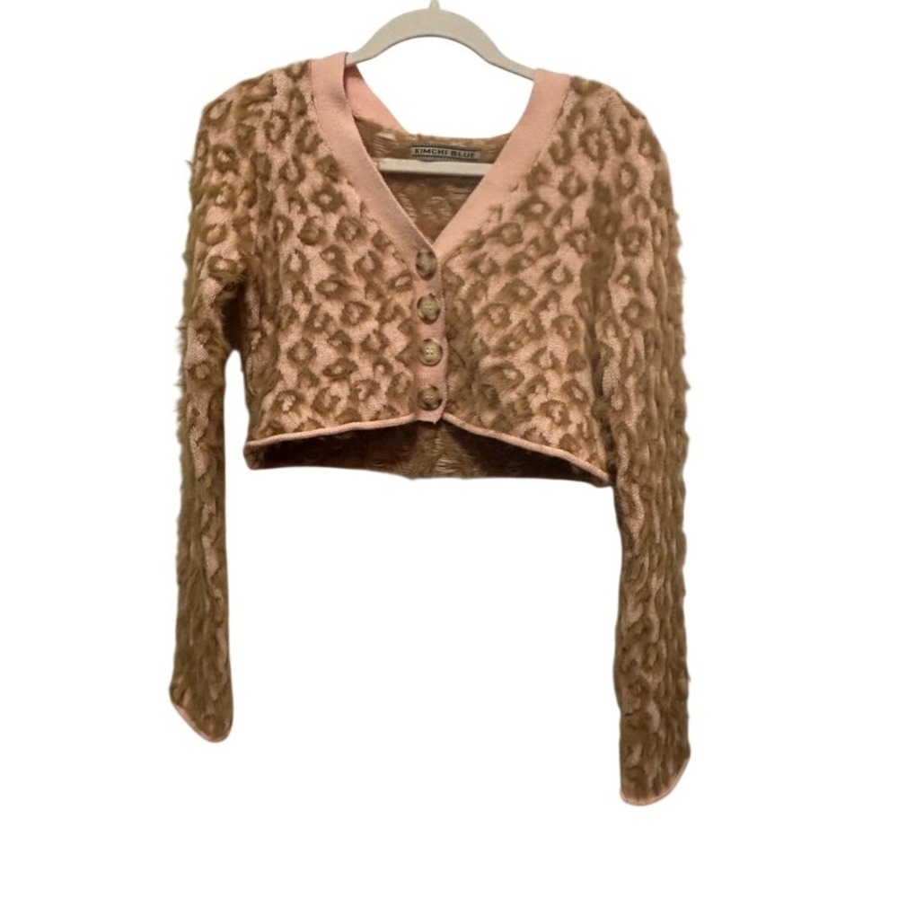Kimchi Blue Urban Outfitters Womens S Pink Leopard Animal Print Cropped Cardigan